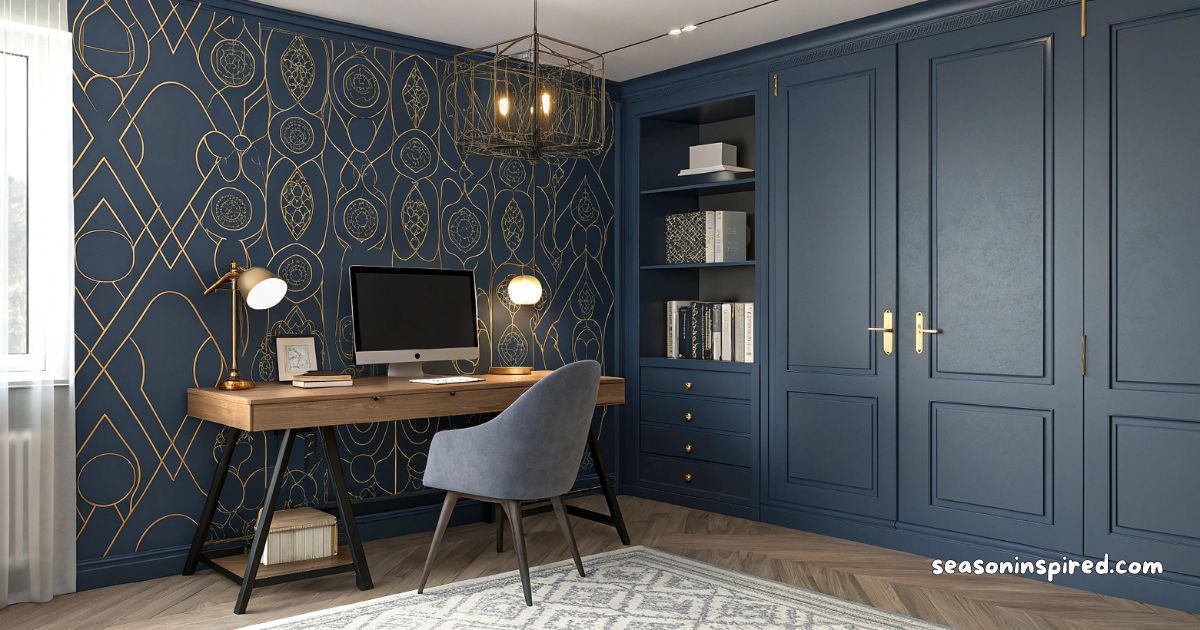 23 Stylish Navy Blue Home Office Wallpaper Ideas 21 Navy Blue Home Office Wallpaper Ideas
