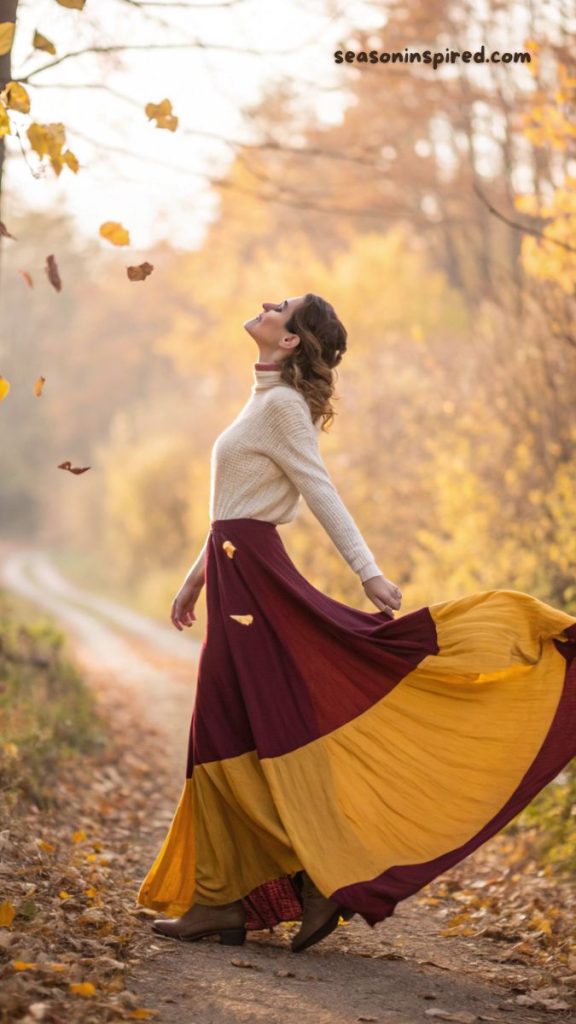 season inspired fall outfits flowy skirt