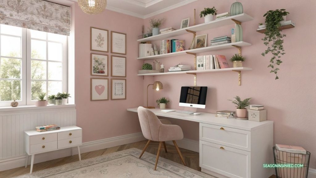 25 Cozy Feminine Home Office Ideas: Style Meets Comfort 6 feminine home office ideas floating shelves