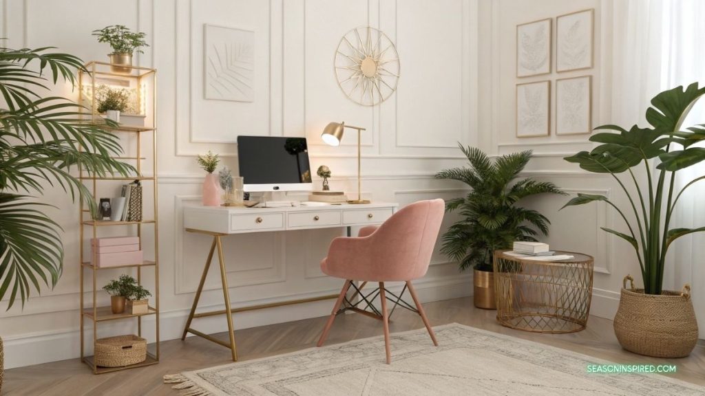 25 Cozy Feminine Home Office Ideas: Style Meets Comfort 5 feminine home office ideas gold accessories