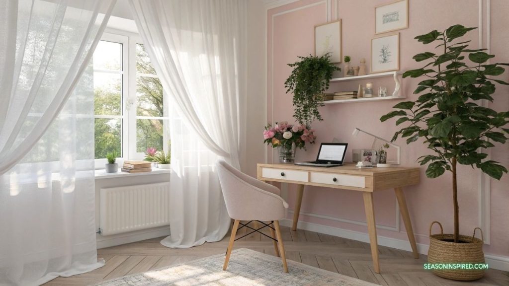 25 Cozy Feminine Home Office Ideas: Style Meets Comfort 8 feminine home office ideas sheer curtains for soft natural light