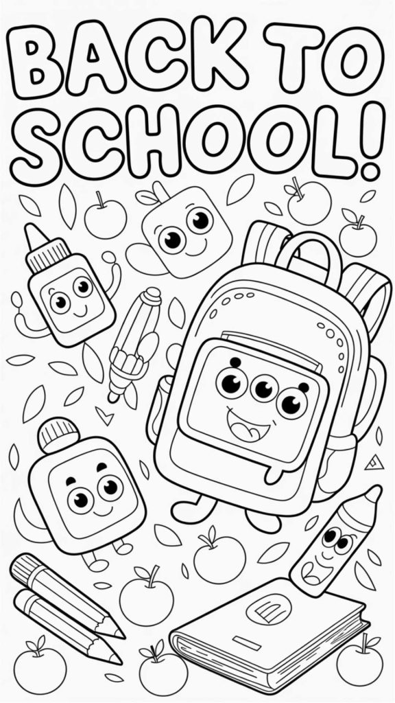 Free Back to School Coloring Pages for Kids (Printable & Fun!) 11 cute and fun school supplies 3