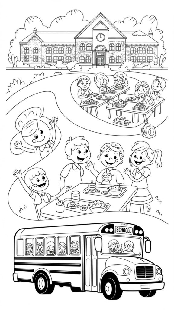 Free Back to School Coloring Pages for Kids (Printable & Fun!) 14 school building and classroom scenes coloring page 2