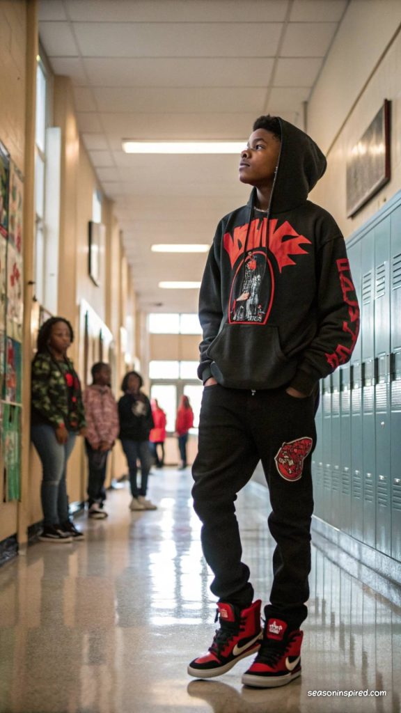 graphic hoodie joggers high tops for back to school outfits first day of school